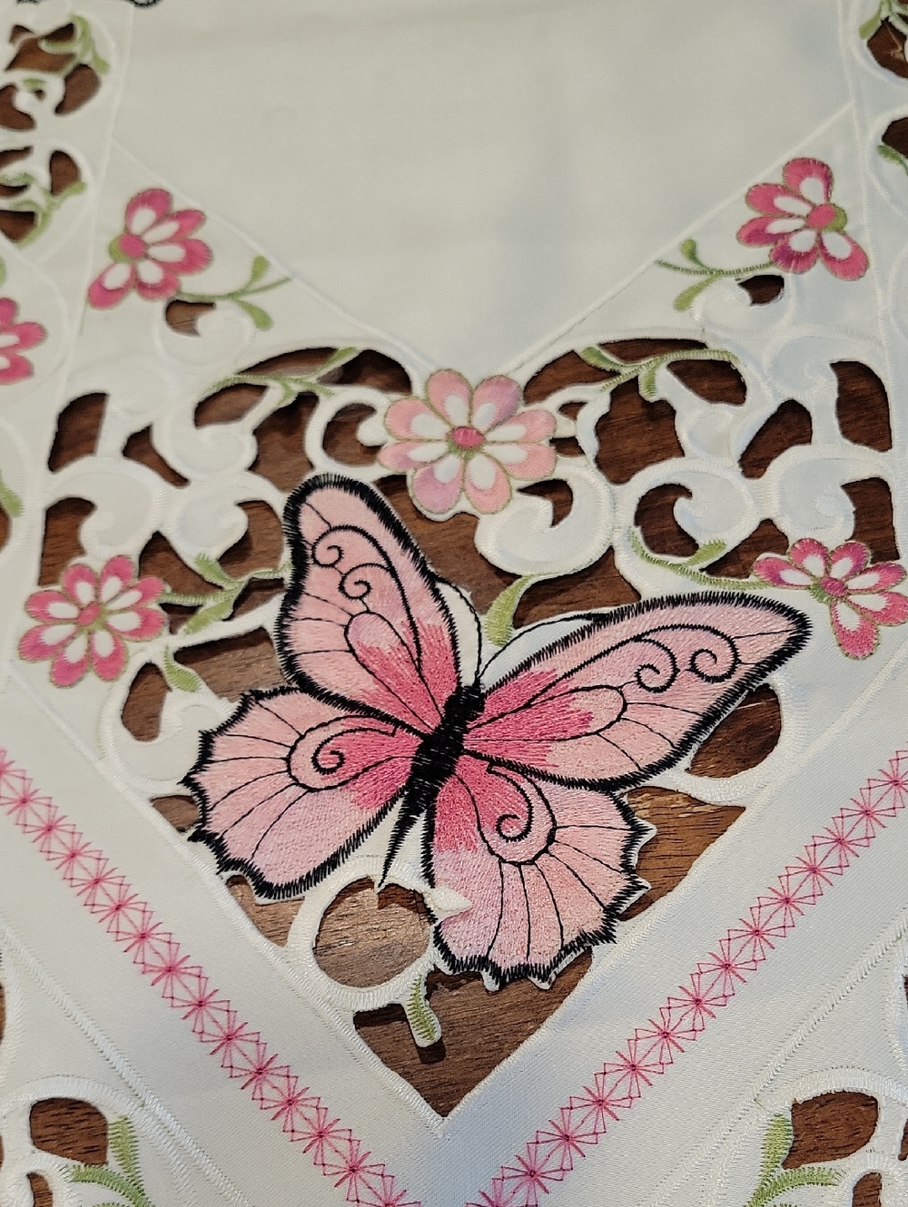 Pink Butterflies Embroidered Table Runner 12"x 68" Machine Washable - Picture 2 of 6